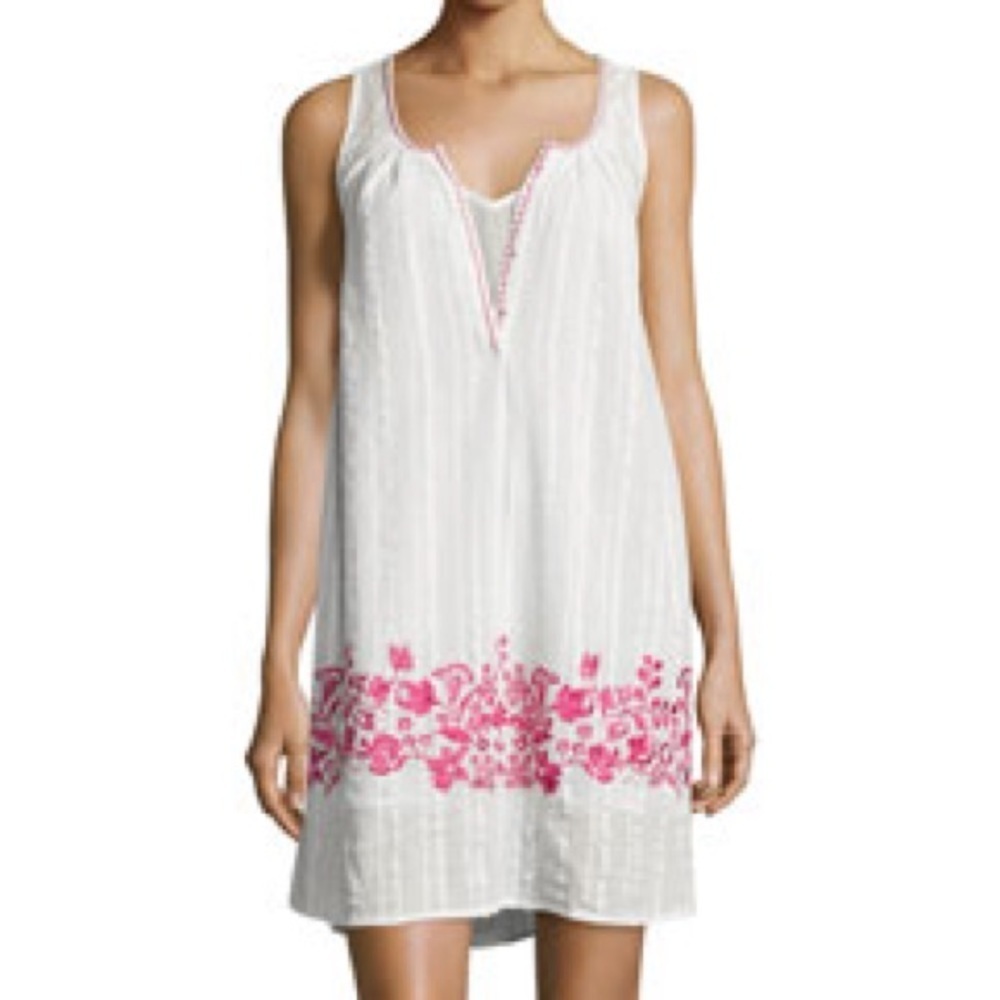 Love Sam Alison Floral-Embroidered Shift Dress Size XS White Ivory Fuchsia